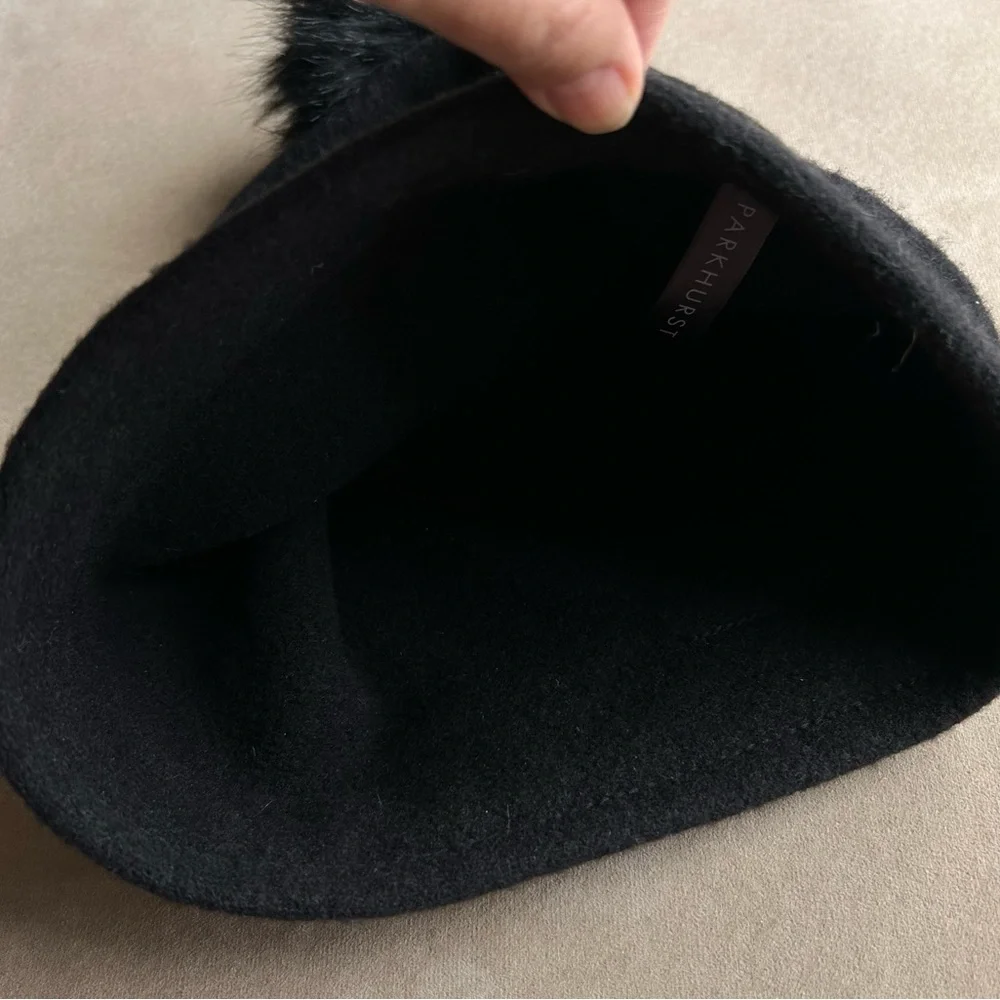 Parkhurst 100% Wool Felted Slouchy Hat w/Pom Pom Black - Picture 6 of 9